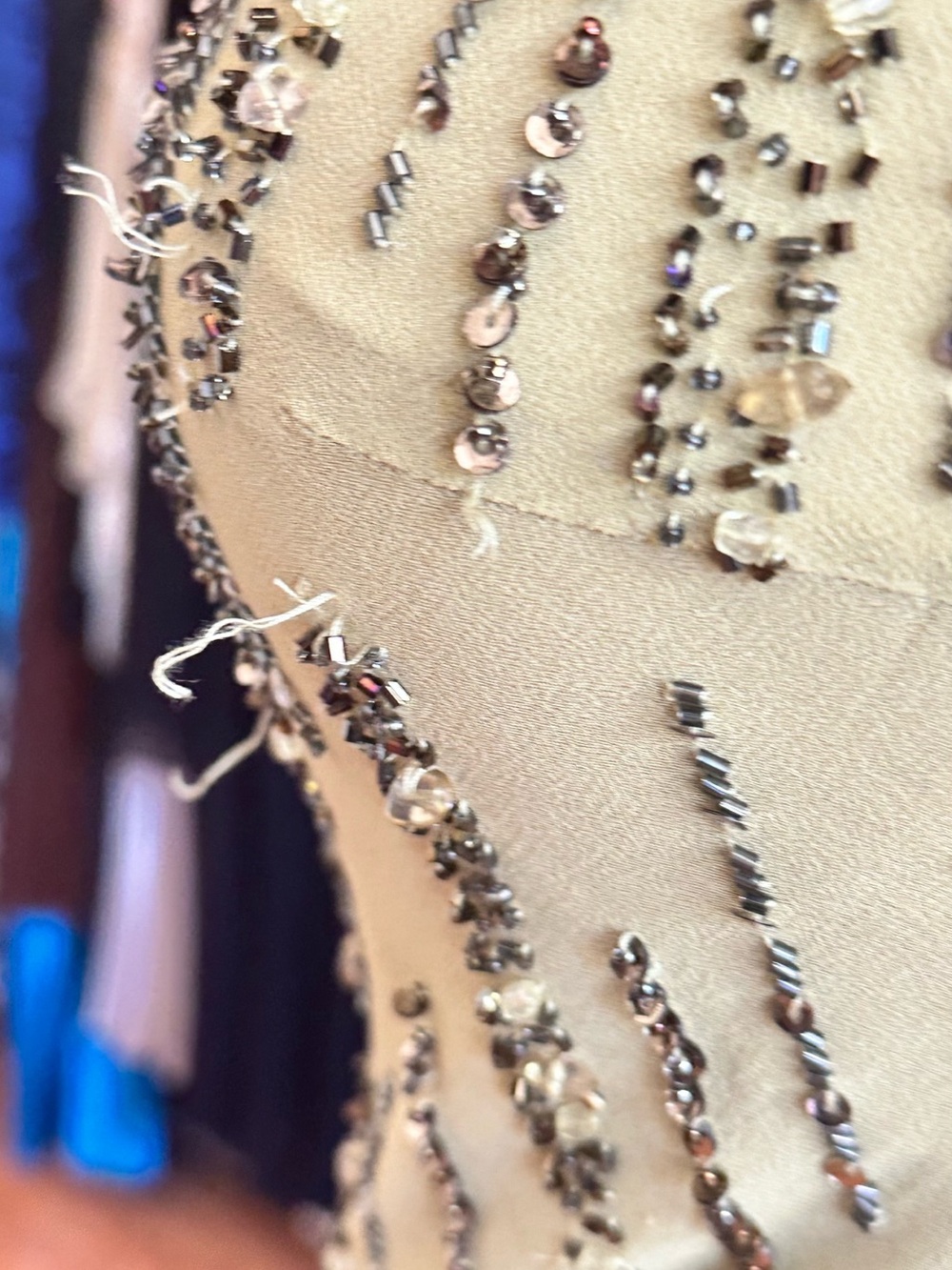 Sue Wong Olive Green Beaded Fringe High-Low Slip Dress - Picture 6 of 7